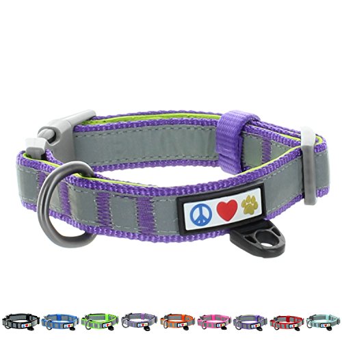 Pawtitas Collar Pequeño para Perros y Cachorros Antitirones Acolchonado Collar Reflectivo para Perros Collar Ajustable y Transpirable para Perros Clip para Colocar Placa de Nombre - Color Morado