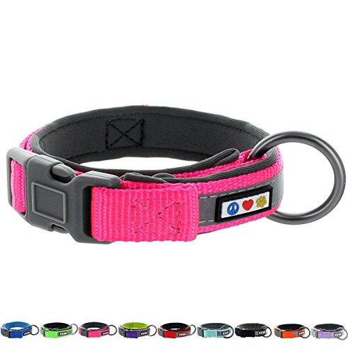 Pawtitas Collar Reflectante para Perro Ideal para el adiestramiento de tu Cachorro | Collar para Perro Ajustable, Reflectante y acolchonado - Collar Mediano Color Rosa