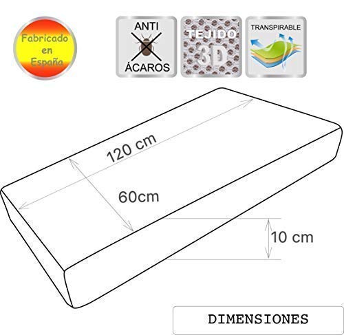 Pekitas - Colchón 3D cuna 60 x 120 cm,10 cm grosor transpirable anti-ahogo, funda con cremallera desenfundable y lavable, interior espuma dureza 20 para bebes