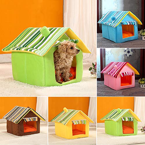 pengyu-¡ Lovely Dog Cat House - Cojín cálido de Invierno para caseta de Mascotas, Lavable, Desmontable, casa para Mascotas, Suministros para Mascotas, Color Verde S