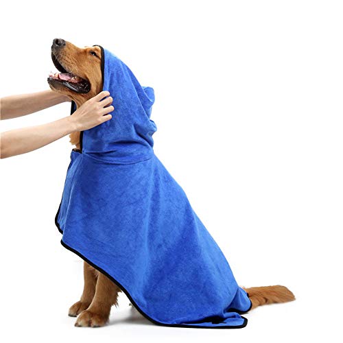 PengyuSuper - Albornoz absorbente de agua de secado rápido para cachorros y perros, toalla de baño para mascotas, albornoz para perro, accesorios públicos para mascotas, color azul XS