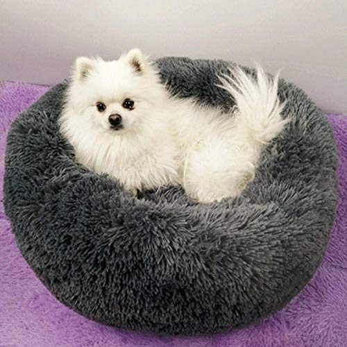 PENVEAT Cama Redonda para Perros Lavable de Felpa Larga Perrera Casa para Gatos Alfombrillas de algodón súper Suaves Sofá para Canasta de Perros Cama para Mascotas, Gris Claro, D60