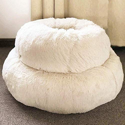 PENVEAT Cama Redonda para Perros Lavable de Felpa Larga Perrera Casa para Gatos Alfombrillas de algodón súper Suaves Sofá para Canasta de Perros Cama para Mascotas, Gris Claro, D60