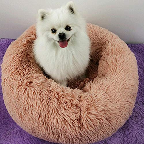 PENVEAT Perro Gato Redondo Cama para Perros Saco de Dormir cálido Largo Felpa Suave Casa para Mascotas Cama Relajante Cama para Cachorro Gatos Productos para Mascotas, Blanco, S, Estados Unidos