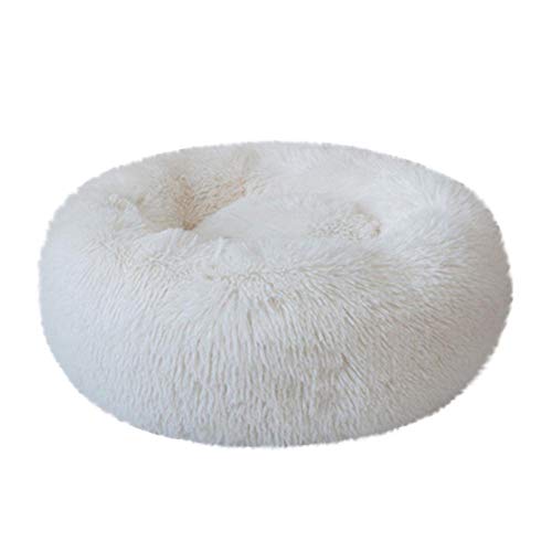 PENVEAT Perro Gato Redondo Cama para Perros Saco de Dormir cálido Largo Felpa Suave Casa para Mascotas Cama Relajante Cama para Cachorro Gatos Productos para Mascotas, Blanco, S, Estados Unidos