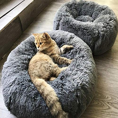 PENVEAT Perro Gato Redondo Cama para Perros Saco de Dormir cálido Largo Felpa Suave Casa para Mascotas Cama Relajante Cama para Cachorro Gatos Productos para Mascotas, Blanco, S, Estados Unidos