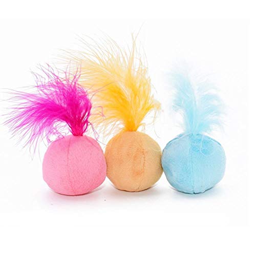 Perro Toypet interactivo Juguetes Gato Self Playing Venta colgante Haga una pluma de palo de gato con campana pequeña Artículos para mascotas Bola de juguete para gatos Muñecas de felpa, 3 bolas Un