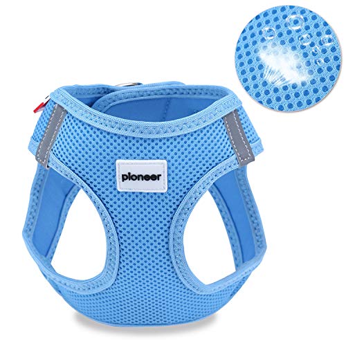 Petcomer Arnés Perro Suave Chaleco Acolchado Cómodo para Viajar Pasear con Mascota Pequeña Gatito y Cachorro (S - Pecho: 36-44 cm, Azul)