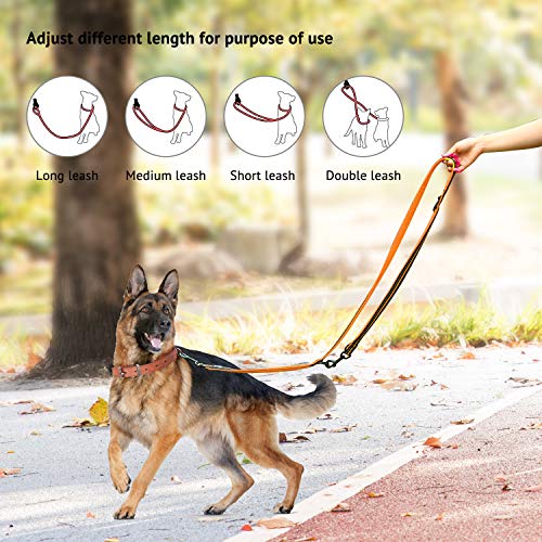 Petcomer Correa para Perros Ajustable 7 en 1 Multifunción Cuerda Nylon Reflectante Doble Correa para Correr Entrenamiento(M Naranja)