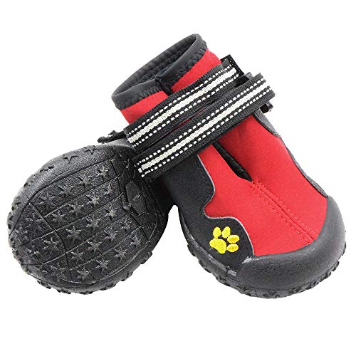 Petilleur Zapatos para Perros Antideslizantes Botas para Perros Mediano y Grandes (4#, Rojo)