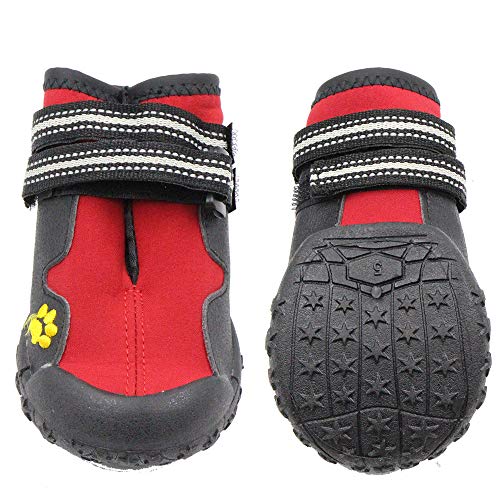 Petilleur Zapatos para Perros Antideslizantes Botas para Perros Mediano y Grandes (4#, Rojo)