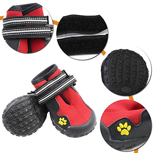 Petilleur Zapatos para Perros Antideslizantes Botas para Perros Mediano y Grandes (4#, Rojo)