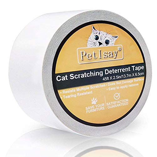 PetIsay Cinta disuasoria antiarañazos para Gatos, Ayuda para el Control de arañazos, Cinta Adhesiva de Doble Cara para Entrenamiento de Gatos, Transparente, 6.5 CM x 13.7 M (Rollo Individual)