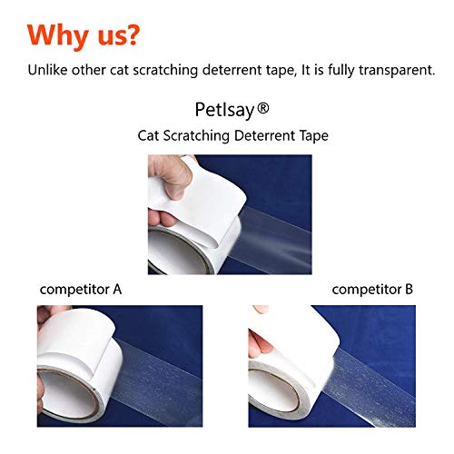 PetIsay Cinta disuasoria antiarañazos para Gatos, Ayuda para el Control de arañazos, Cinta Adhesiva de Doble Cara para Entrenamiento de Gatos, Transparente, 6.5 CM x 13.7 M (Rollo Individual)