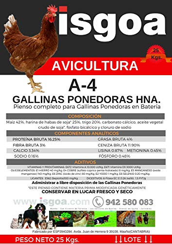 Pienso GALLINAS PONEDORAS Harina. Saco 25 Kg. Isgoa