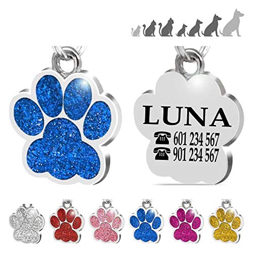 Placa Chapa de identificación Personalizada para Collar Perro Gato Mascota grabada (Azul)