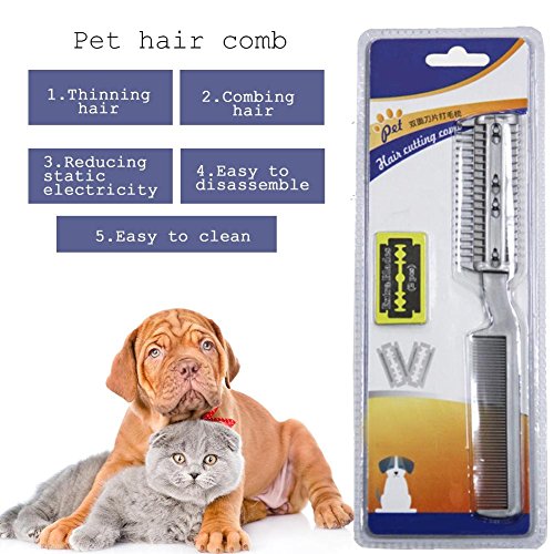 poetryer Peine para Mascotas Perros & Gato Pet Pelo Largo Cepillo Peine del Retiro del Pelo con Cuchilla para Perros Y Gatos con Cuchilla