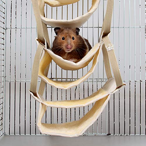 POPETPOP Casa de Cama Colgante para Hamster Multicapa, Peluche Hamaca para Pequeños Animales, Nido de Acogedor para Hamster Chinchilla Gerbil (Amarillo)