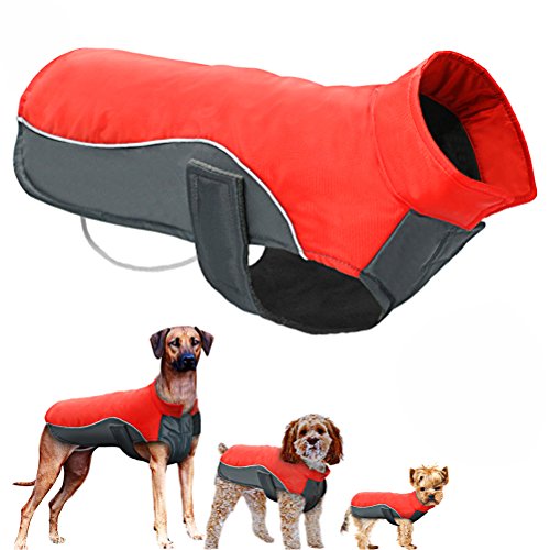 POPETPOP Chaqueta de Invierno para Perros Chaqueta de Lana Impermeable para Mascotas Parka Ropa de Perro de Abrigo para Perros Grandes Tamaño XL (Rojo)