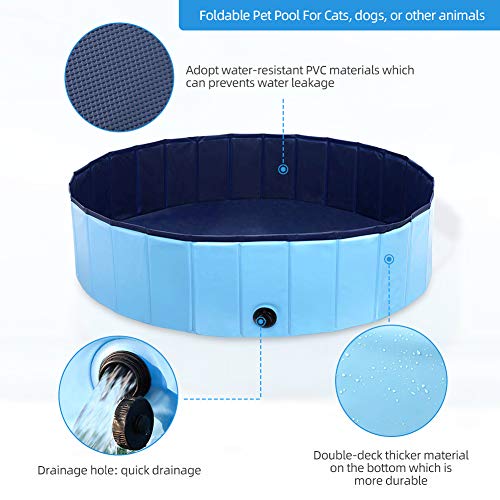 Powcan Piscina Perros y Gatos Bañera Plegable PVC Antideslizante y Resistente al Desgaste Adecuado para Interior Exterior al Aire(80cm*20cm)