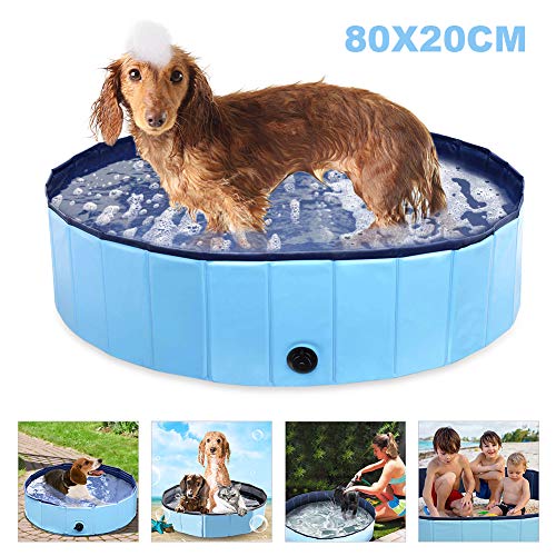 Powcan Piscina Perros y Gatos Bañera Plegable PVC Antideslizante y Resistente al Desgaste Adecuado para Interior Exterior al Aire(80cm*20cm)