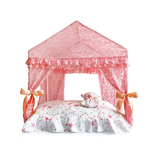 Princesa Home para Perro, Invierno, Verano, caseta con cojín para Cama de Cachorros Yorkshire, Ropa de Cama, Color Rosa