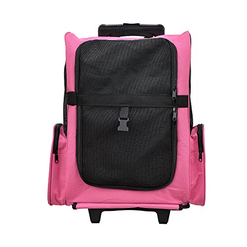 [pro.tec] Mochila / carrito para perros 2 en 1 - transportín para perros y gatos (rosa) - con 4 ruedas