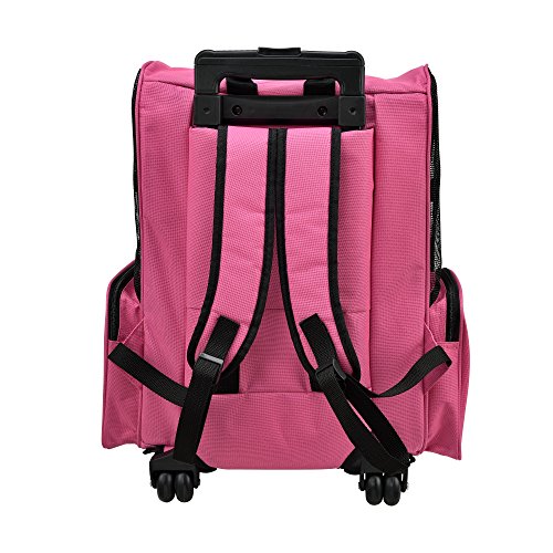 [pro.tec] Mochila / carrito para perros 2 en 1 - transportín para perros y gatos (rosa) - con 4 ruedas