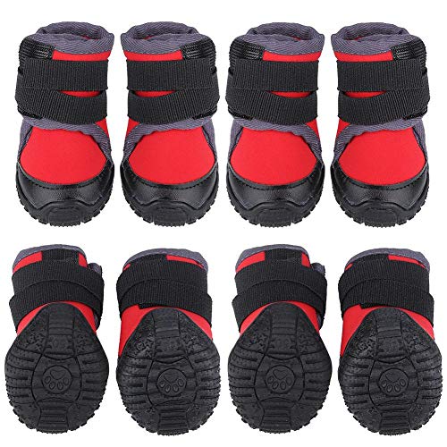 Pssopp Botas para Perros Mascotas Antideslizantes Zapatos Deportivos al Aire Libre Botas de Escalada Impermeables para Perros Zapatos de Moda para Cachorros de Mascotas para Correr Caminar(70-Rojo)