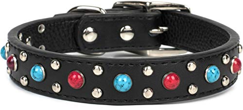 Puccybell Collar de Perro con Tachuelas y Cuentas de Piedras Preciosas, Collar Decorado para Perros pequeños, medianos y Grandes HB001 (M, Negro)