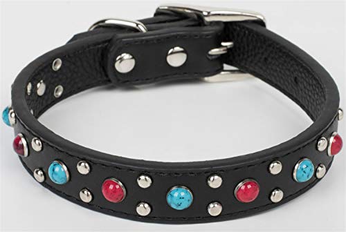 Puccybell Collar de Perro con Tachuelas y Cuentas de Piedras Preciosas, Collar Decorado para Perros pequeños, medianos y Grandes HB001 (M, Negro)