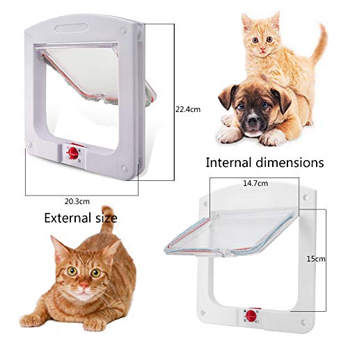 Puerta magnética para mascotas–WENTS Puerta Para Gato 4-Modo Puerta Magnética Bloqueable de Aleta para Gato Gatito Perro Perrito Mascota Seguridad Blanco