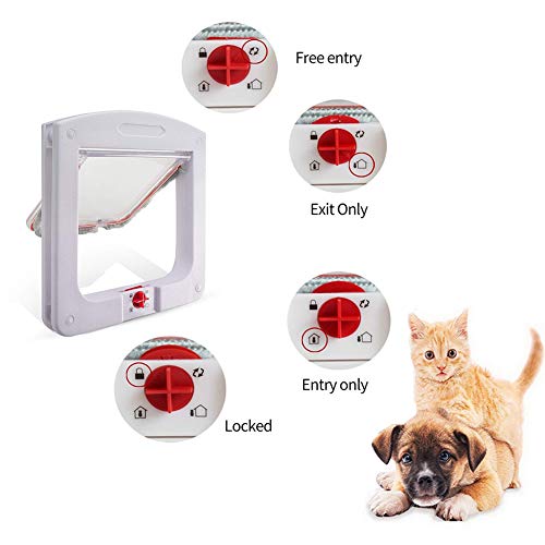 Puerta magnética para mascotas–WENTS Puerta Para Gato 4-Modo Puerta Magnética Bloqueable de Aleta para Gato Gatito Perro Perrito Mascota Seguridad Blanco