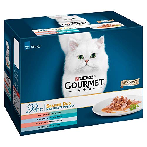 Purina Gourmet Perle húmedo Cat Food, Mini Filetes en salsa, Seaside Duo, paquete de 48 bolsas