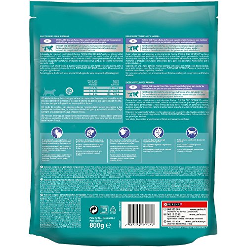 PURINA ONE Bifensis Pienso para Gatos Cuidado de Pelaje y Bolas de Pelo Pollo y Cereales 8 x 800 g