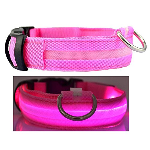 Q4 Perro de Luz Intermitente o Collar de Gato. Collares Reflectantes Impermeables LED para Mascotas de Seguridad. (Rosado, Pequeño)