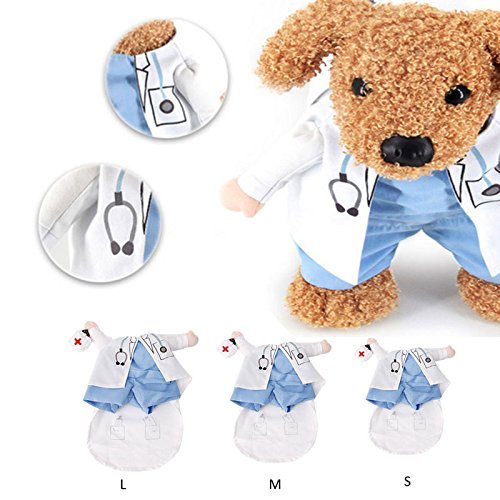 Qiuxiaoaa Mascota Ropa para Perros Traje de Cuatro Patas Divertido Traje de Mascota Perro Gato Disfraz Ropa de Vestir Vestido Médico Policía Vaquero Pequeño