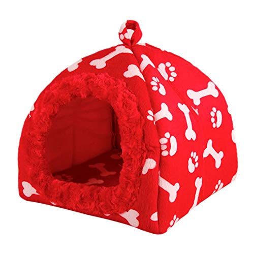 QMFS Primavera Verano Otoño Invierno Jerarquía del Animal Doméstico del Gato Jerarquía Caliente De La Perrera Caseta De Perro Forma De Hueso De Algodón Nido Impermeable Desmontable Y Lavable Red-S