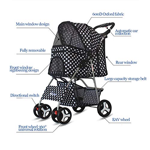 QQLK Carrito de 4 Ruedas para Mascotas, Pet Travel Stroller, Carrito para Perros y Gatos, Plegable, Multicolor Opcional,6