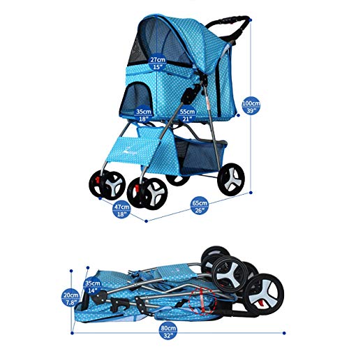 QQLK Carrito de 4 Ruedas para Mascotas, Pet Travel Stroller, Carrito para Perros y Gatos, Plegable, Multicolor Opcional,6