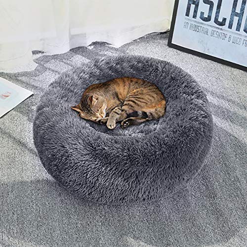 Queta Cama para Mascotas Deluxe, para Gatos y Perros pequeños y medianos, fácil de Limpiar, Cama para Mascotas en Forma de Doughnut (Gris Oscuro)