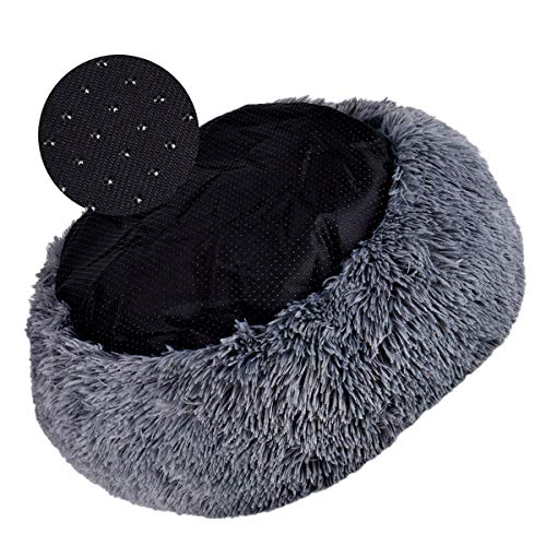 Queta Cama para Mascotas Deluxe, para Gatos y Perros pequeños y medianos, fácil de Limpiar, Cama para Mascotas en Forma de Doughnut (Gris Oscuro)