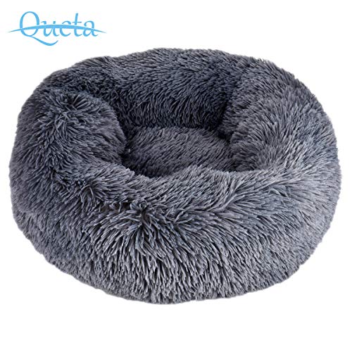 Queta Cama para Mascotas Deluxe, para Gatos y Perros pequeños y medianos, fácil de Limpiar, Cama para Mascotas en Forma de Doughnut (Gris Oscuro)