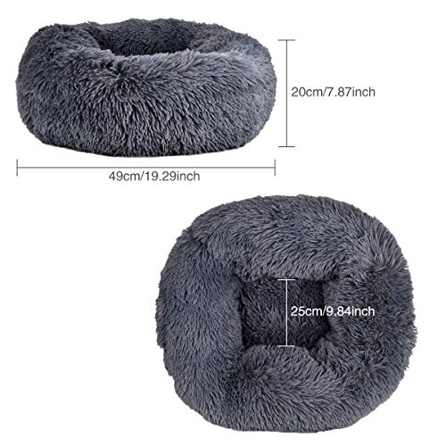 Queta Cama para Mascotas Deluxe, para Gatos y Perros pequeños y medianos, fácil de Limpiar, Cama para Mascotas en Forma de Doughnut (Gris Oscuro)