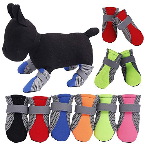 QWERASD 4 Unids/Set Zapatos para Perros Botines de Goma Antideslizantes Portátiles Zapatos de Gato para Perros de Verano Zapatos de Cachorro Zapatos para Correr de Fondo Suave M Rosa