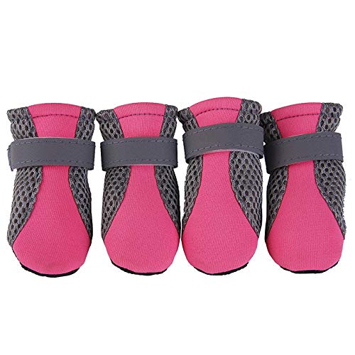 QWERASD 4 Unids/Set Zapatos para Perros Botines de Goma Antideslizantes Portátiles Zapatos de Gato para Perros de Verano Zapatos de Cachorro Zapatos para Correr de Fondo Suave M Rosa