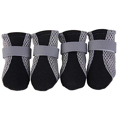 QWERASD 4 Unids/Set Zapatos para Perros de Mascota Botines de Goma Antideslizante Portátil Zapatos de Gato para Perros de Verano Zapatos de Cachorro Zapatos para Correr de Fondo Suave M Negro