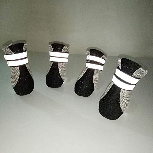 QWERASD Malla de Verano Zapatos para Perros Mascotas Seguridad Nocturna Rayas Reflectantes Zapatos para Perros Bulldog francés Botas Transpirables Accesorios para Mascotas L Negro