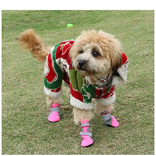 QWERASD Malla de Verano Zapatos para Perros Mascotas Seguridad Nocturna Rayas Reflectantes Zapatos para Perros Bulldog francés Botas Transpirables Accesorios para Mascotas S Rosa