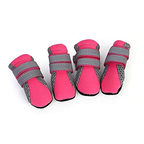 QWERASD Malla de Verano Zapatos para Perros Mascotas Seguridad Nocturna Rayas Reflectantes Zapatos para Perros Bulldog francés Botas Transpirables Accesorios para Mascotas S Rosa